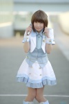 blouse boots cosplay hagiwara_yukiho hazuki_minami idolmaster_shiny_festa microphone miniskirt skirt vest rating:Safe score:0 user:nil!
