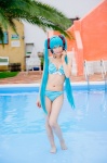 aqua_hair bikini cleavage cosplay hatsune_miku headset mashiro_yuki pool project_diva swimsuit twintails vocaloid wet rating:Safe score:0 user:nil!