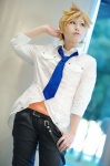 blonde_hair cosplay crossplay dress_shirt hatomune headset kagamine_len tie trousers vocaloid world_is_mine_(vocaloid) rating:Safe score:0 user:nil!