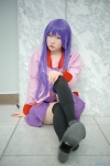 bakemonogatari blouse cosplay hiokichi pleated_skirt purple_eyes purple_hair school_uniform senjougahara_hitagi skirt thighhighs tie zettai_ryouiki rating:Safe score:2 user:pixymisa