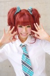 blouse cosplay hairbows himemiya_mahore idolmaster red_hair school_uniform takatsuki_yayoi tie twintails rating:Safe score:0 user:nil!