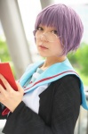 book cardigan cosplay glasses nagato_yuki purple_hair sailor_uniform school_uniform shiki suzumiya_haruhi_no_yuuutsu rating:Safe score:0 user:nil!