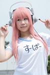 cosplay gym_uniform headphones mizuhashi_uri nitro_super_sonic pink_hair sign super_soniko tshirt rating:Safe score:0 user:pixymisa