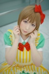 apron bowtie cosplay dress hagiwara_yukiho hairbow idolmaster pink_eyes shaa rating:Safe score:0 user:pixymisa