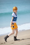 beach boots cosplay kuuya miniskirt nami_(one_piece) ocean one_piece orange_hair skirt tshirt rating:Safe score:1 user:nil!