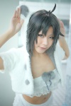 ahoge cosplay hoodie idolmaster_2 kikuchi_makoto shorts silver_hair sumegu tubetop rating:Safe score:2 user:nil!