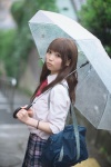 blouse bookbag karin_(iv) pleated_skirt rain school_uniform skirt umbrella rating:Safe score:3 user:nil!