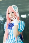 blouse blue_eyes bowtie cosplay gloves headdress megurine_luka mineko pink_hair vocaloid rating:Safe score:0 user:pixymisa