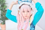 cosplay hakuhi_kaede headphones hoodie nitro_super_sonic pink_eyes pink_hair super_soniko tshirt rating:Safe score:0 user:pixymisa