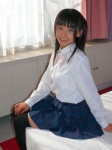bed blouse costume matsunaga_ayaka miniskirt pleated_skirt school_uniform skirt thighhighs zettai_ryouiki rating:Safe score:0 user:nil!