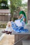 cosplay detached_sleeves green_hair kochiya_sanae lenfried miniskirt skirt socks touhou rating:Safe score:0 user:nil!