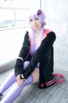 cosplay dress hair_clips hana_(ii) hoodie purple_hair thighhighs twintails vocaloid yuzuki_yukari zettai_ryouiki rating:Safe score:1 user:pixymisa