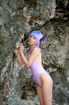ayane_(doa) beach cosplay dead_or_alive headband one-piece_swimsuit purple_hair swimsuit tachibana_minami rating:Safe score:0 user:nil!