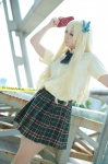 blonde_hair blouse boku_wa_tomodachi_ga_sukunai cosplay kashiwazaki_sena kneesocks miiko pantyhose pleated_skirt psp school_uniform skirt rating:Safe score:0 user:nil!