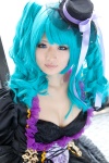 aqua_hair cleavage cosplay dress hatsune_miku koharu skirt_train top_hat twintails veil vocaloid rating:Safe score:1 user:pixymisa