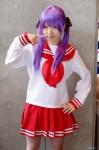 cosplay hairbows hiiragi_kagami lucky_star miniskirt pleated_skirt purple_hair ruka_(cosplayer) sailor_uniform school_uniform skirt twintails rating:Safe score:0 user:nil!