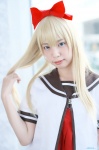 blonde_hair cosplay dress gumi_(cosplayer) hairbow sailor_uniform school_uniform toshino_kyoko yuruyuri rating:Safe score:0 user:nil!