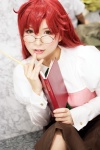 asami_uki blouse cosplay glasses looking_over_glasses pink_eyes red_hair skirt tengen_toppa_gurren-lagann tie yoko_ritona rating:Safe score:1 user:pixymisa
