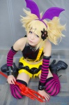 blonde_hair boots cosplay detached_sleeves halter_top head_wings kagamine_rin pitchfork pretty_panties_akuma_rin_(vocaloid) shorts striped tatsuno_souta thighhighs twintails vocaloid rating:Safe score:1 user:nil!