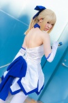 blonde_hair blue_eyes cosplay dress elbow_gloves fate/series fate/stay_night gloves hairbow pettipants rinami saber sword thighhighs rating:Safe score:2 user:pixymisa