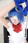 apron blue_hair cosplay eyepatch gloves hairband handcuffs ikkitousen kibashi maid maid_uniform ryomou_shimei rating:Safe score:0 user:nil!