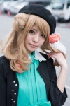 akari_kurin amnesia blonde_hair bow cosplay dress flower hair_bun hat heroine_(amnesia) jacket rating:Safe score:1 user:pixymisa