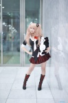 blonde_hair blouse boots cardigan choker cosplay danganronpa enoshima_junko kei pleated_skirt school_uniform skirt stuffed_animal twintails rating:Safe score:0 user:nil!