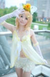 blonde_hair bloomers bra bracelet cosplay elbow_gloves flowers gloves hair_clips kagamine_rin lingerie necklace nepachi vocaloid rating:Safe score:0 user:pixymisa