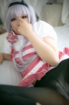 bed black_legwear cosplay dress hairband hoshimiya_kate leggings panties purple_hair rat_sakura sekai_seifuku:_bouryaku_no_zvezda rating:Safe score:0 user:nil!