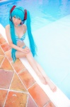 aqua_hair bikini cleavage cosplay hatsune_miku headset mashiro_yuki pool project_diva swimsuit twintails vocaloid wet rating:Safe score:0 user:nil!