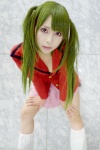 blazer cleavage cosplay green_hair ikkitousen kagami_sou miniskirt pleated_skirt ryofu_housen skirt spats twintails rating:Safe score:0 user:Log