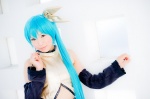 aqua_hair cosplay croptop detached_sleeves hairbow hatsune_miku mashiro_yuki pleated_skirt ponytail project_diva skirt vocaloid rating:Safe score:0 user:nil!