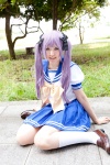 bow cosplay hairbows hiiragi_kagami hoshino_kana kneesocks lucky_star pleated_skirt purple_hair sailor_uniform school_uniform skirt twintails rating:Safe score:3 user:pixymisa