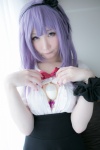 atsuki blouse bra cleavage cosplay dagashi_biyori dagashi_kashi hairband open_clothes purple_hair shidare_hotaru skirt suspenders rating:Safe score:0 user:nil!