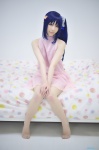 bed blue_hair cosplay dress hiradaira_chisaki nagi_no_asukara pantyhose shaa sheer_legwear side_ponytail rating:Safe score:3 user:nil!