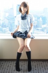 blouse bwh_186 kneesocks misaki_haruka pleated_skirt school_uniform skirt skirt_lift rating:Safe score:1 user:nil!