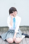 blouse cosplay glasses kneehighs k-on! looking_over_glasses manabe_nodoka noko pleated_skirt ribbon_tie school_uniform skirt rating:Safe score:0 user:pixymisa