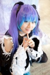 anti_the_infinite_holic_(vocaloid) blue_hair cosplay detached_sleeves dress hair_ribbons hatsune_miku headset kudan_yu tie twintails vocaloid rating:Safe score:0 user:pixymisa