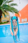 aqua_hair bikini cleavage cosplay hatsune_miku headset mashiro_yuki pool project_diva swimsuit twintails vocaloid wet rating:Safe score:1 user:nil!