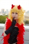 blonde_hair camisole cosplay elbow_gloves feather_boa gloves horns original reki shorts rating:Safe score:0 user:nil!