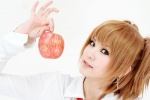 amane_misa apple blonde_hair blouse cosplay death_note kouzuki_suzuka school_uniform twintails rating:Safe score:0 user:nil!