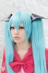 aqua_eyes aqua_hair bow cosplay dress harumiya_yun hatsune_miku twintails vocaloid rating:Safe score:0 user:pixymisa