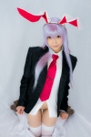 animal_ears blazer blouse bottomless bunny_ears cosplay lenfried reisen_udongein_inaba school_uniform thighhighs tie touhou rating:Explicit score:1 user:nil!