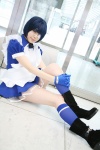 apron blue_hair boots cosplay eyepatch gloves handcuffs ikkitousen kneehighs maid maid_uniform namada ryomou_shimei rating:Safe score:2 user:nil!