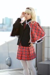 blazer blonde_hair cape cosplay hairbow maritsuki_haru mashiro_rima miniskirt pantyhose pleated_skirt school_uniform shugo_chara! skirt tartan rating:Safe score:1 user:nil!