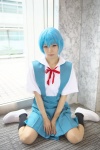ayanami_rei blouse blue_hair cosplay jumper kneesocks maitako neon_genesis_evangelion school_uniform rating:Safe score:0 user:pixymisa