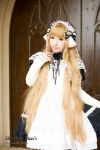 apron blonde_hair chii_(chobits) chobits choker cosplay dress hairband maid maid_uniform momoiro_merankori saku rating:Safe score:0 user:nil!