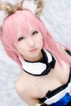 animal_ears caster cleavage cosplay detached_sleeves dress fate/extra fate/series fox_ears pink_hair seri rating:Safe score:0 user:pixymisa