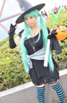 aqua_hair cosplay detached_sleeves dress hatsune_miku negi striped tagme_song tenko thighhighs twintails vocaloid witch_hat zettai_ryouiki rating:Safe score:0 user:nil!