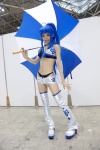 ahoge bikini blue_hair cosplay himemiya_mahore izumi_konata leggings lucky_star midriff ponytail shorts swimsuit umbrella vest rating:Safe score:2 user:pixymisa
